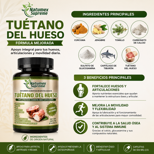 Tuétano del Hueso | Fórmula con Glucosamina, Cartílago de Tiburón, Cúrcuma y Jengibre | Apoyo para Huesos y Articulaciones
