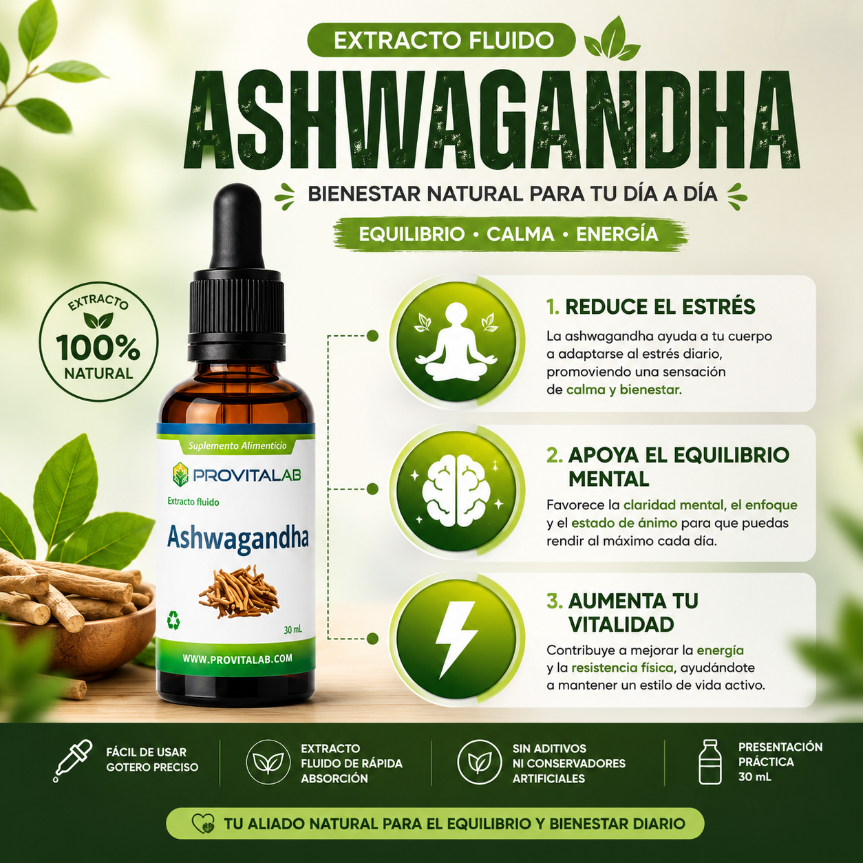 Ashwagandha Líquida 30 mL | Extracto Natural de Alta Potencia