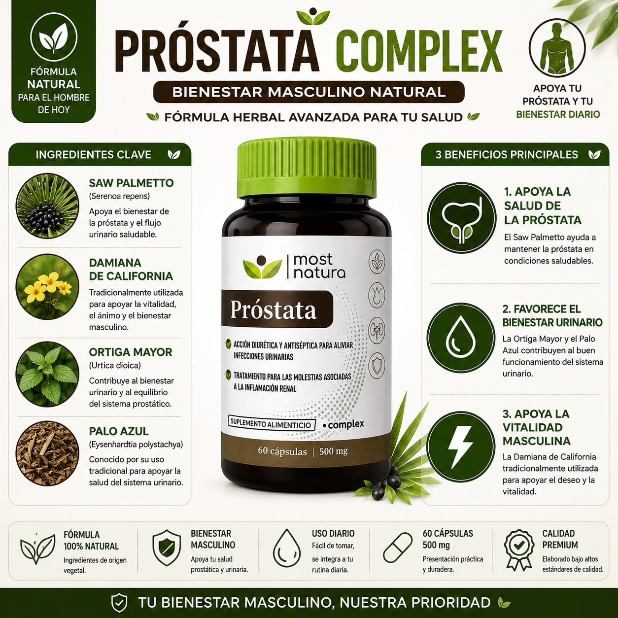 Próstata Complex | Soporte Natural para la Salud Masculina | 60 Cápsulas