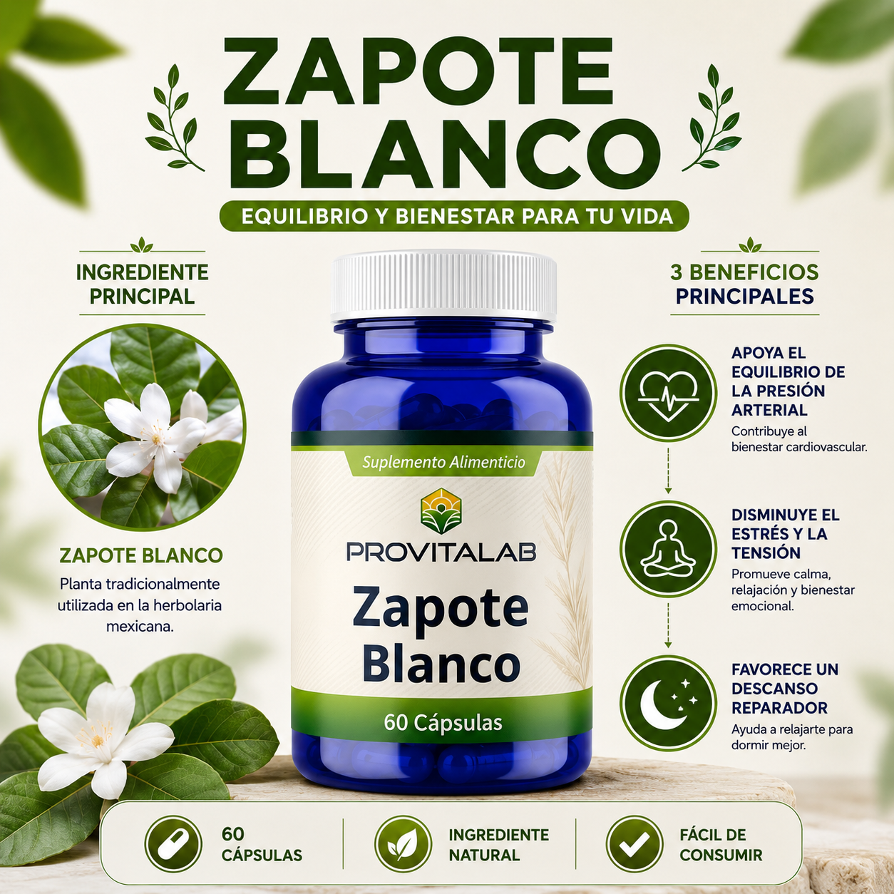 Zapote Blanco 500 mg | Apoyo Natural para la Presión Arterial y la Relajación