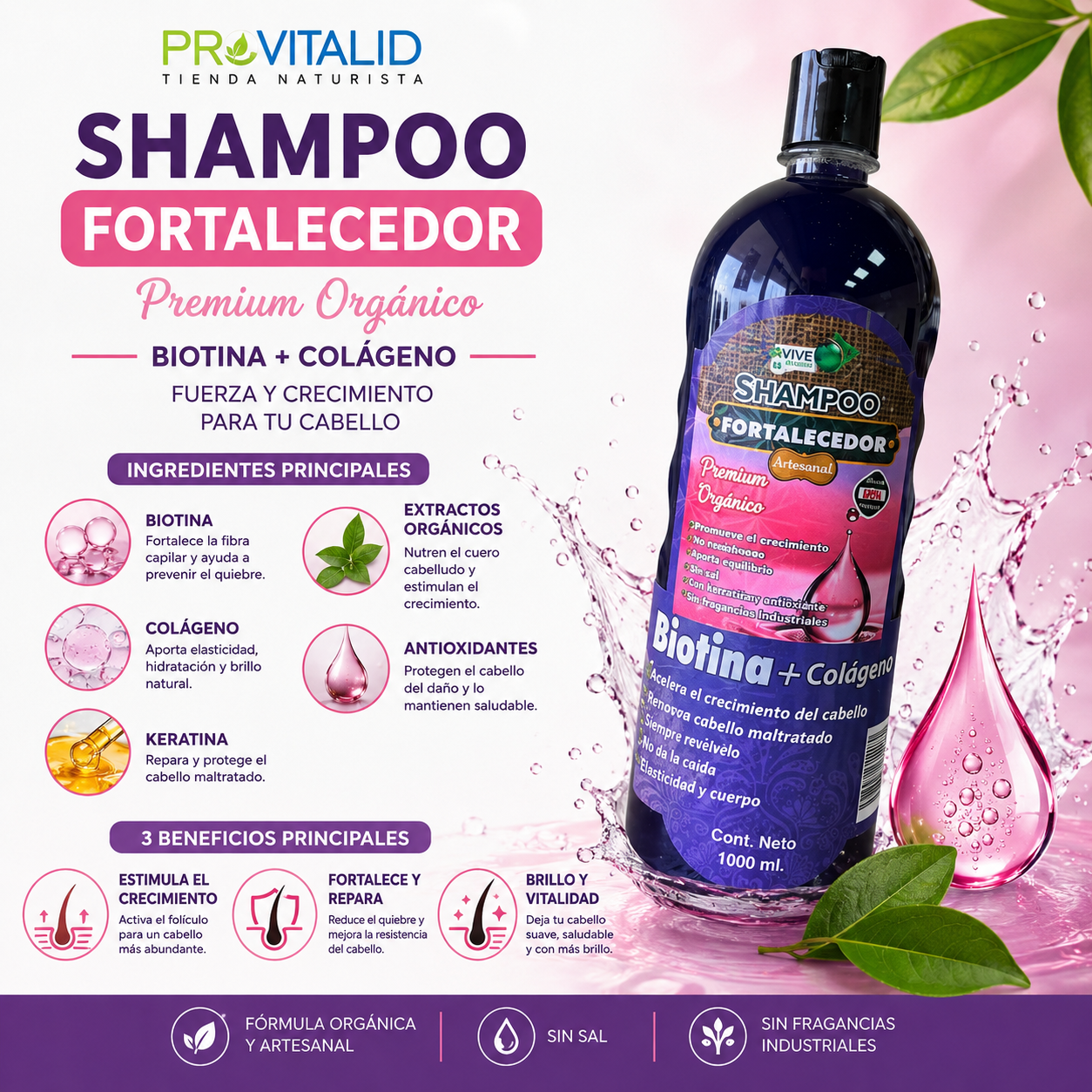 Shampoo Fortalecedor con Biotina y Colágeno | Cabello Más Fuerte, Abundante y con Brillo Natural