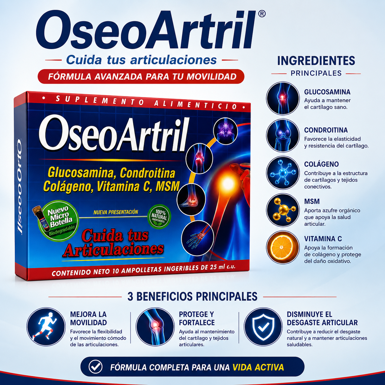 OseoArtril® | Glucosamina, Condroitina, Colágeno y MSM para el Cuidado Integral de tus Articulaciones