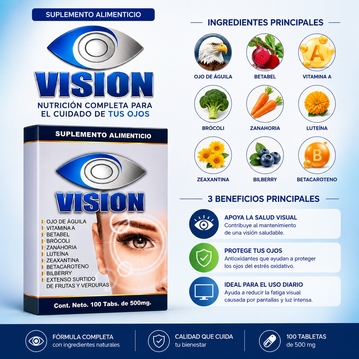 Vision – Fórmula con Luteína, Zeaxantina y Bilberry para el Cuidado de la Vista