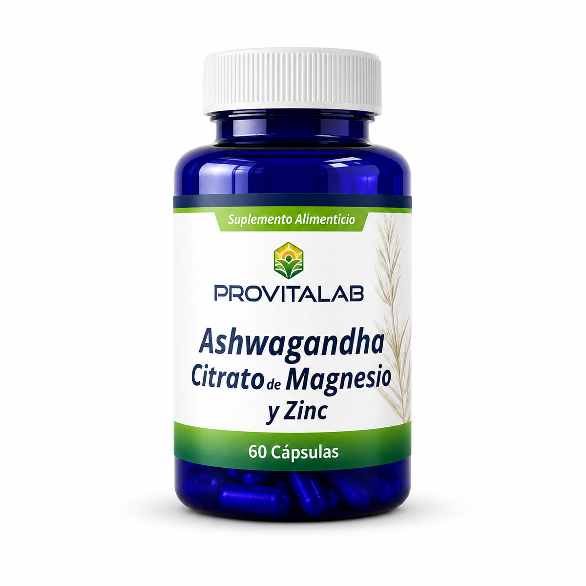 🌿 Ashwagandha + Citrato de Magnesio + Zinc – Provitalab (60 cápsulas)