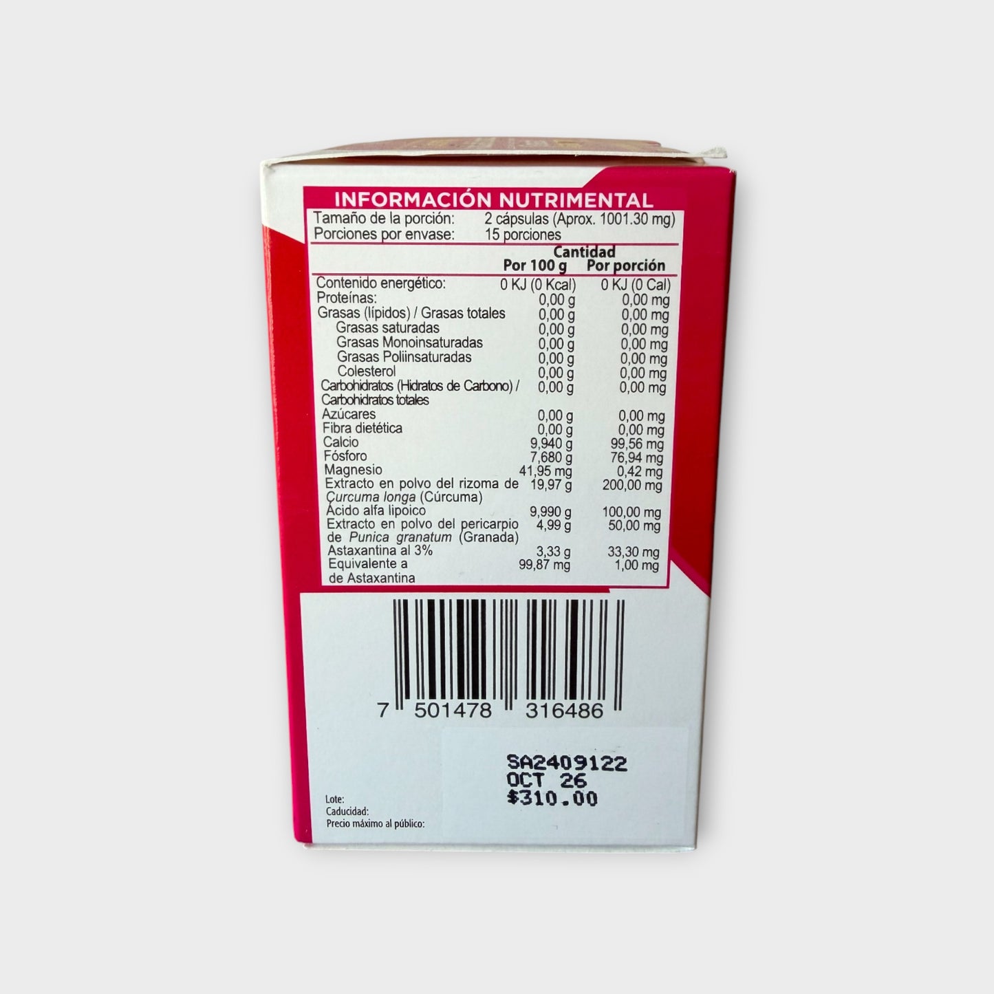 Cúrcuma + Ácido Alfa Lipoico + Astaxantina – VITAE (30 cápsulas)