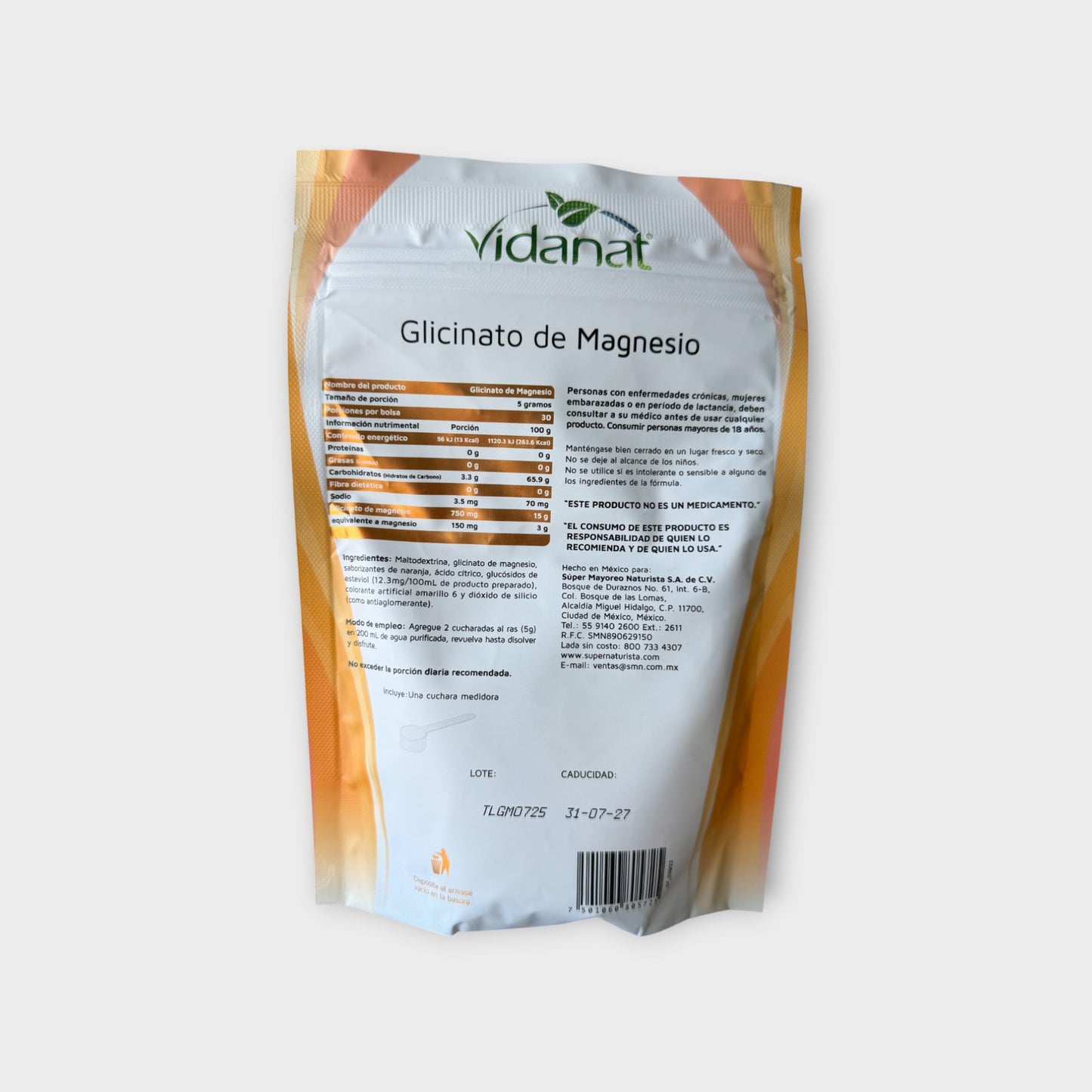 🍊 Glicinato de Magnesio sabor Naranja – Vidanat (150 g)