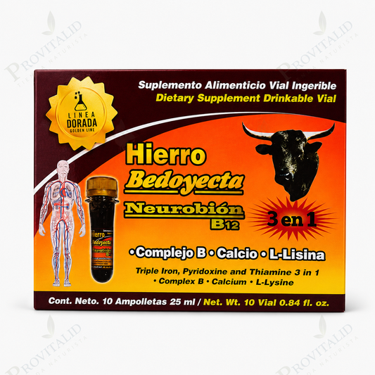 Hierro + Bedoyecta + Neurobión B12 3 en 1 | Complejo B, Calcio y L-Lisina | Energía, Formación de Glóbulos Rojos y Sistema Nervioso | 10 Ampolletas Bebibles