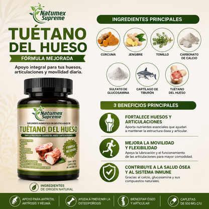 Tuétano del Hueso | Fórmula con Glucosamina, Cartílago de Tiburón, Cúrcuma y Jengibre | Apoyo para Huesos y Articulaciones