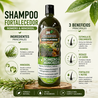Shampoo de Romero con Minoxidil | Fortalece, Estimula el Crecimiento y Ayuda a Reducir la Caída del Cabello | 1 Litro