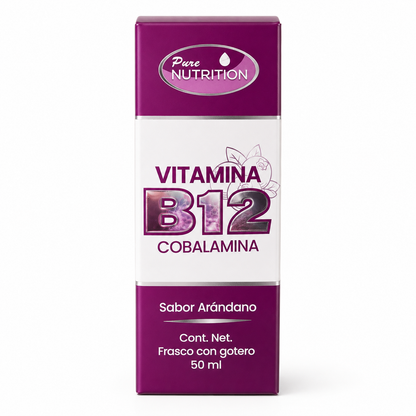 Vitamina B12 Cobalamina Líquida Sabor Arándano | Apoya la Energía, Sistema Nervioso y Concentración | Frasco con Gotero 50 ml