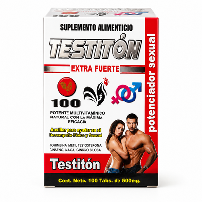 Testitón Extra Fuerte | Fórmula con Ginseng, Maca, Ginkgo Biloba y Yohimbina | Energía, Vitalidad y Rendimiento Masculino