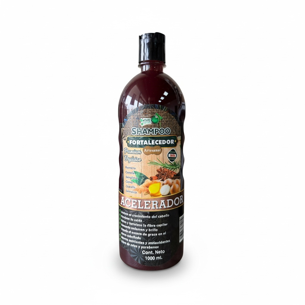 Shampoo Fortalecedor Acelerador | Romero, Jengibre y Cebolla | Favorece el Crecimiento, Fortalece y Revitaliza el Cabello | 1 Litro