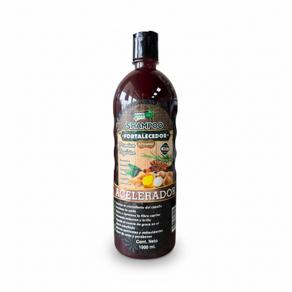 Shampoo Fortalecedor Acelerador | Romero, Jengibre y Cebolla | Favorece el Crecimiento, Fortalece y Revitaliza el Cabello | 1 Litro
