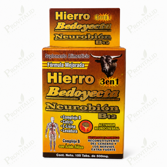 Hierro + Bedoyecta + Neurobión B12 3 en 1 | Complejo B, Hierro y Ácido Fólico | 100 Tabletas