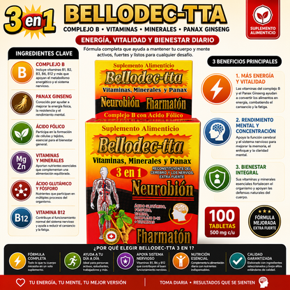 Bellodec-Tta 3 en 1 | Energía Mental y Física | 100 Tabletas