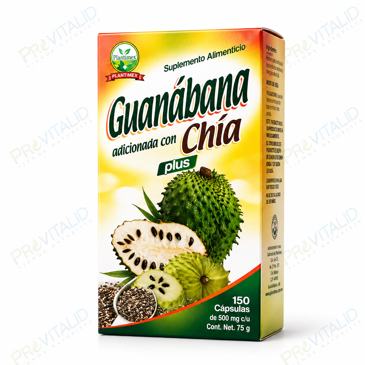 Guanábana con Chía | 150 Cápsulas de 500 mg | Fuente Natural de Antioxidantes