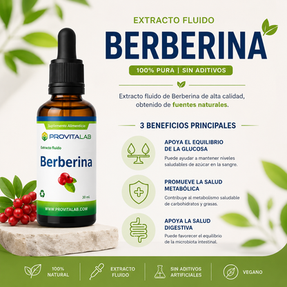 Berberina Líquida 30 mL | Extracto Fluido de Berberina 100% Pura