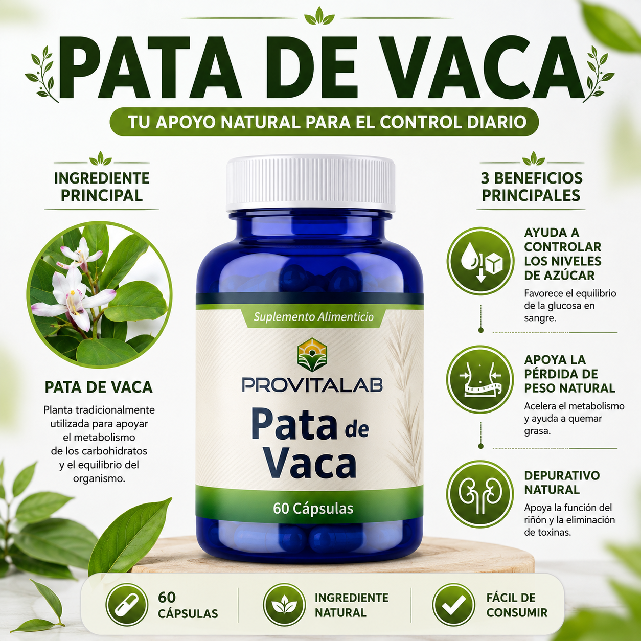 Pata de Vaca 500 mg | Apoyo Natural para el Control de Glucosa y Bienestar Metabólico