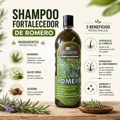 Shampoo Fortalecedor de Romero | Cabello Más Fuerte, Abundante y Saludable