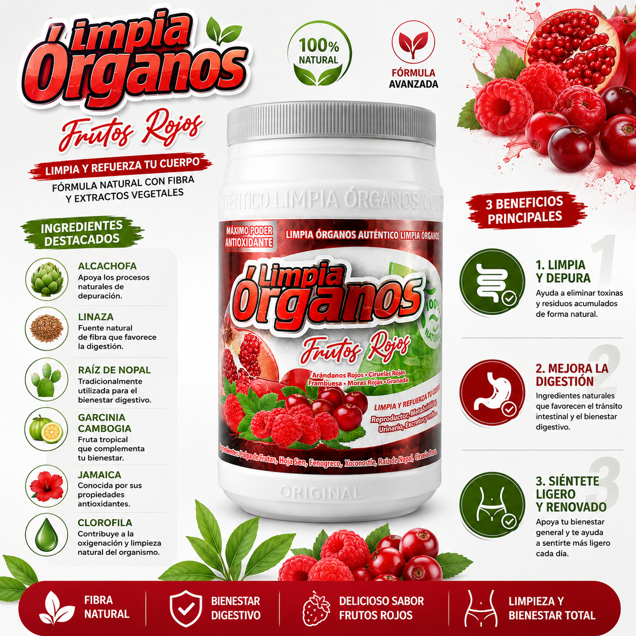 Limpia Órganos | Fibra, Clorofila y Frutos Rojos
