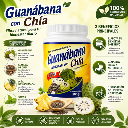 Guanábana con Chía y Piña | Fibra Natural y Endulzada con Stevia | 500 g