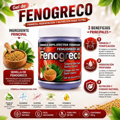 Gel de Fenogreco | Con Colágeno, Elastina, Sábila y Vitamina E | 250 g