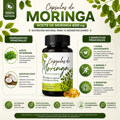 Aceite de Moringa 650 mg | 30 Softgels | Fuente Natural de Antioxidantes