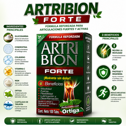 Artribion Forte | Glucosamina, Condroitina y Colágeno | Soporte Integral para Articulaciones | 100 Tabletas