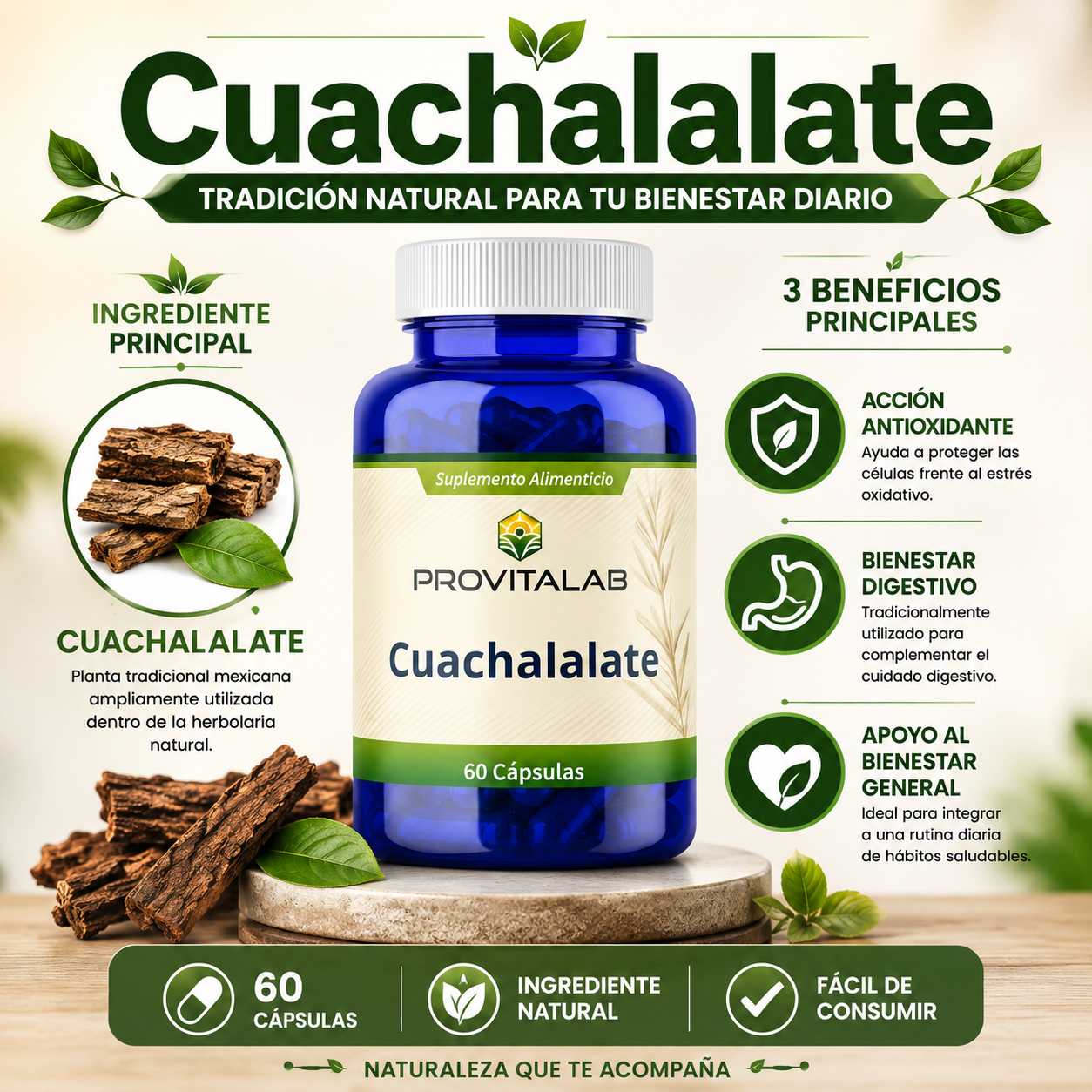 Cuachalalate | 60 Cápsulas | Bienestar Digestivo y Protección Antioxidante
