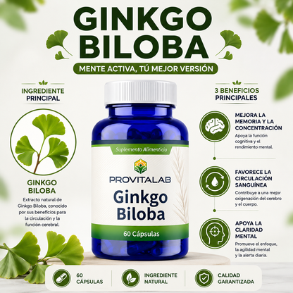 Ginkgo Biloba Provitalab 60 Cápsulas | Memoria, Concentración y Circulación