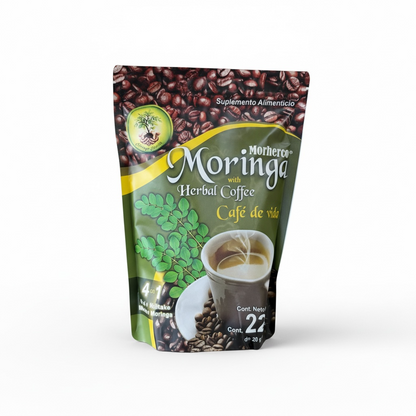Café de Moringa con Reishi, Shiitake y Maitake | Café Soluble con Stevia | Apoyo para Energía y Bienestar Diario | 22 Sobres