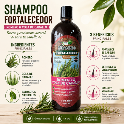 Shampoo Fortalecedor de Romero y Cola de Caballo | Cabello Más Fuerte, Abundante y Saludable