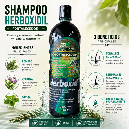 Shampoo Herboxidil con Romero, Ortiga y Verbena | Ayuda a Fortalecer, Revitalizar y Favorecer el Crecimiento del Cabello