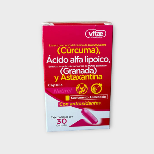 Cúrcuma + Ácido Alfa Lipoico + Astaxantina – VITAE (30 cápsulas)
