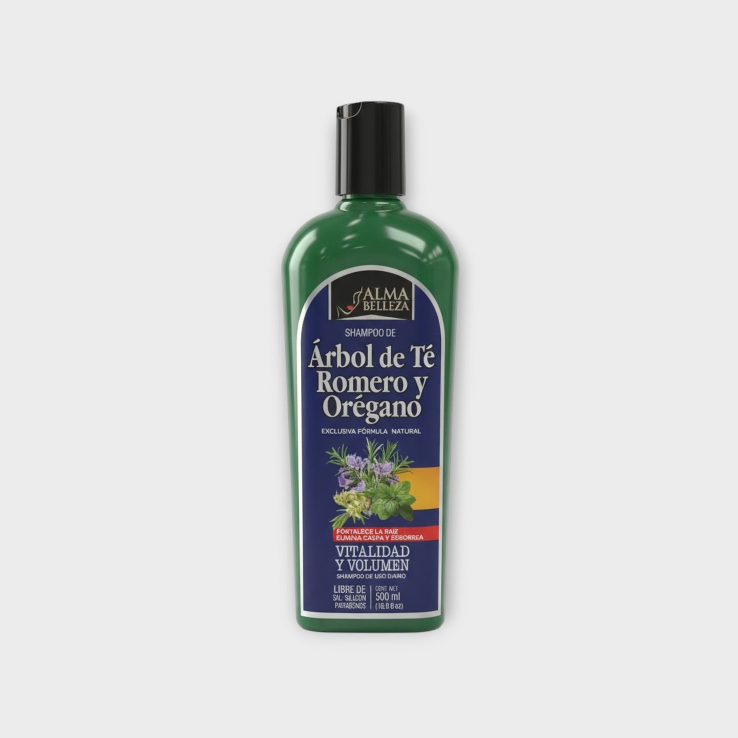 🍃 Shampoo Árbol de Té + Romero + Orégano – 500 ml (Alma Belleza)