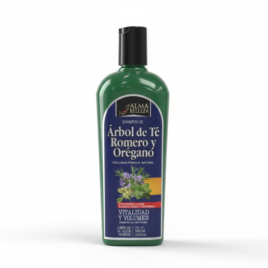 🍃 Shampoo Árbol de Té + Romero + Orégano – 500 ml (Alma Belleza)